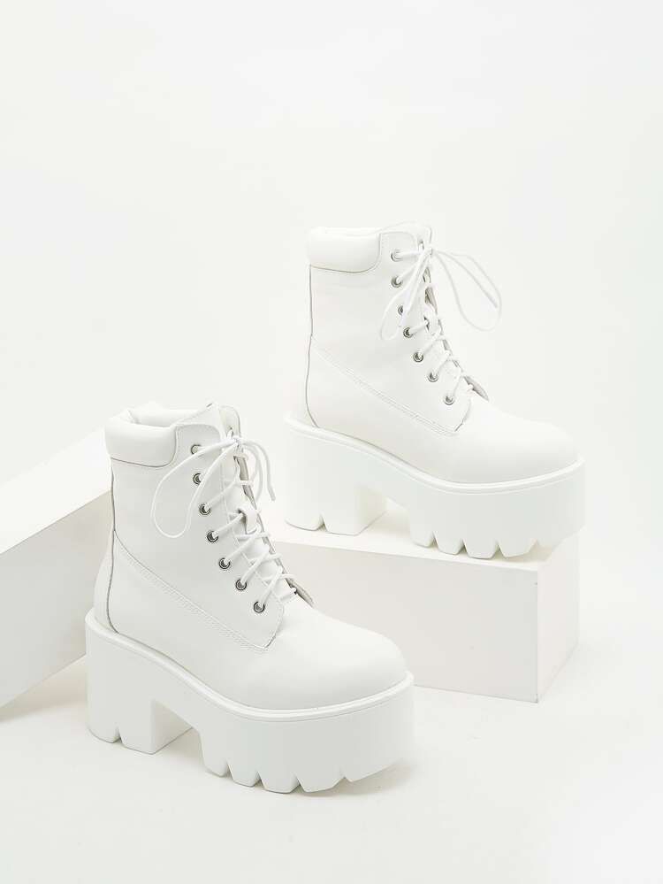 Minimalist Lace-up Front Platform Chunky Boots | SHEIN