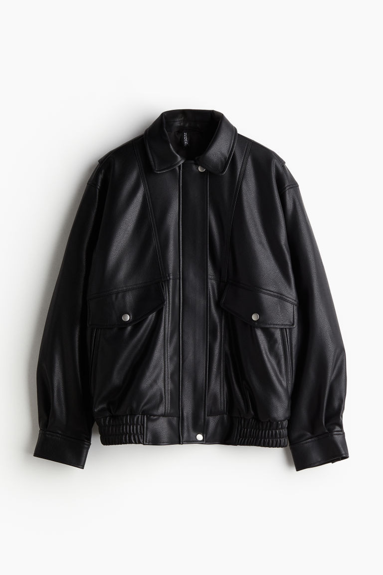 H & M - Oversized Coated Jacket - Black | H&M (US + CA)