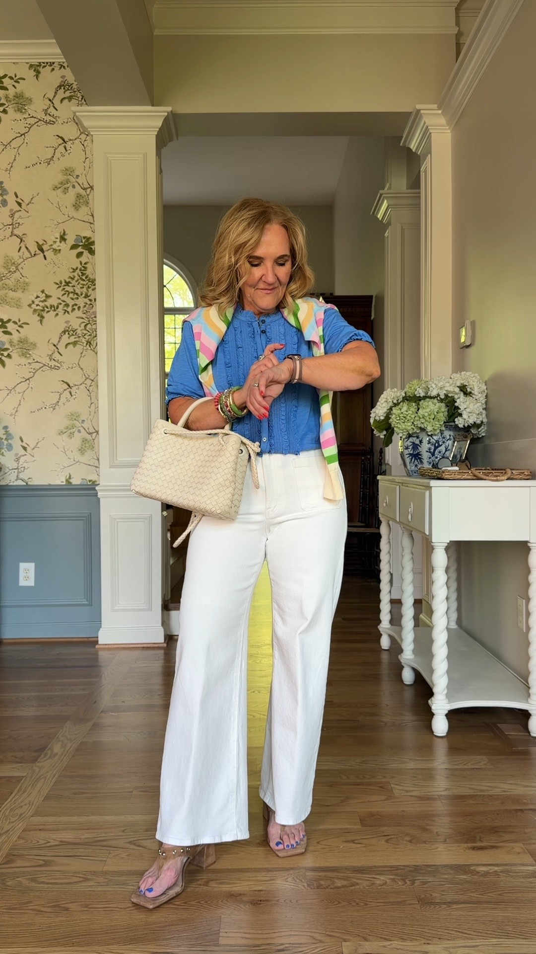 Walmart sweater restocked! The medium fits but only with a tee underneath 
Blue jersey knit top size medium 
Favorite elevated white denim size 29 short size up if inbetween

#LTKOver40 #LTKxMadewell #LTKPetite