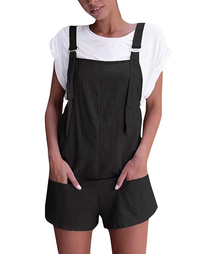 Celmia Women's Overalls Shorts Sleeveless Casual Jumpsuit Rompers with Pockets | Amazon (US)