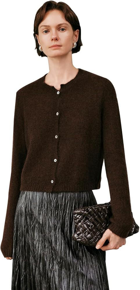 Women\u2019s Round Neck Silk Cashmere Blend Cardigan, Lightweight Soft Knit Button Front Sweater,... | Amazon (US)