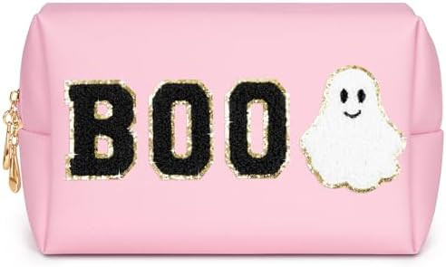 Dripkiaa Halloween Makeup Bag Chenille Patch Travel Cosmetic Bag Organizer Large Capacity Toiletr... | Amazon (US)
