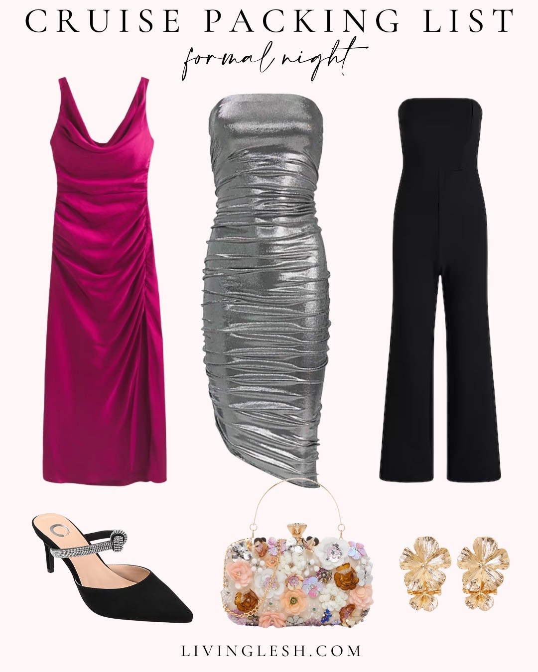 Cruise outfit | formal night | formal outfit | maxi dress | gown | wide leg jumpsuit | earrings | clutch | night outfit | going out outfit | heels

#LTKSeasonal #LTKTravel #LTKWedding