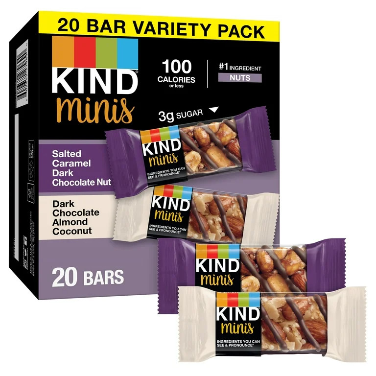 KIND Minis Salted Caramel Dark Chocolate Nut & Dark Chocolate Almond Coconut Bars, Variety Pack, ... | Walmart (US)