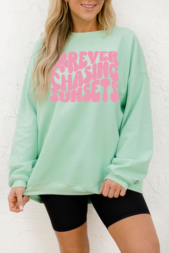 Forever Chasing Sunsets Oversized Lime Graphic Sweatshirt | Pink Lily