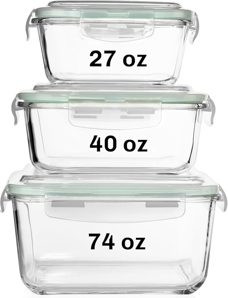 Razab 6 PC Square Glass Food Storage Containers with Airtight lids (74, 40 & 27 oz) Kitchen Glass... | Amazon (US)