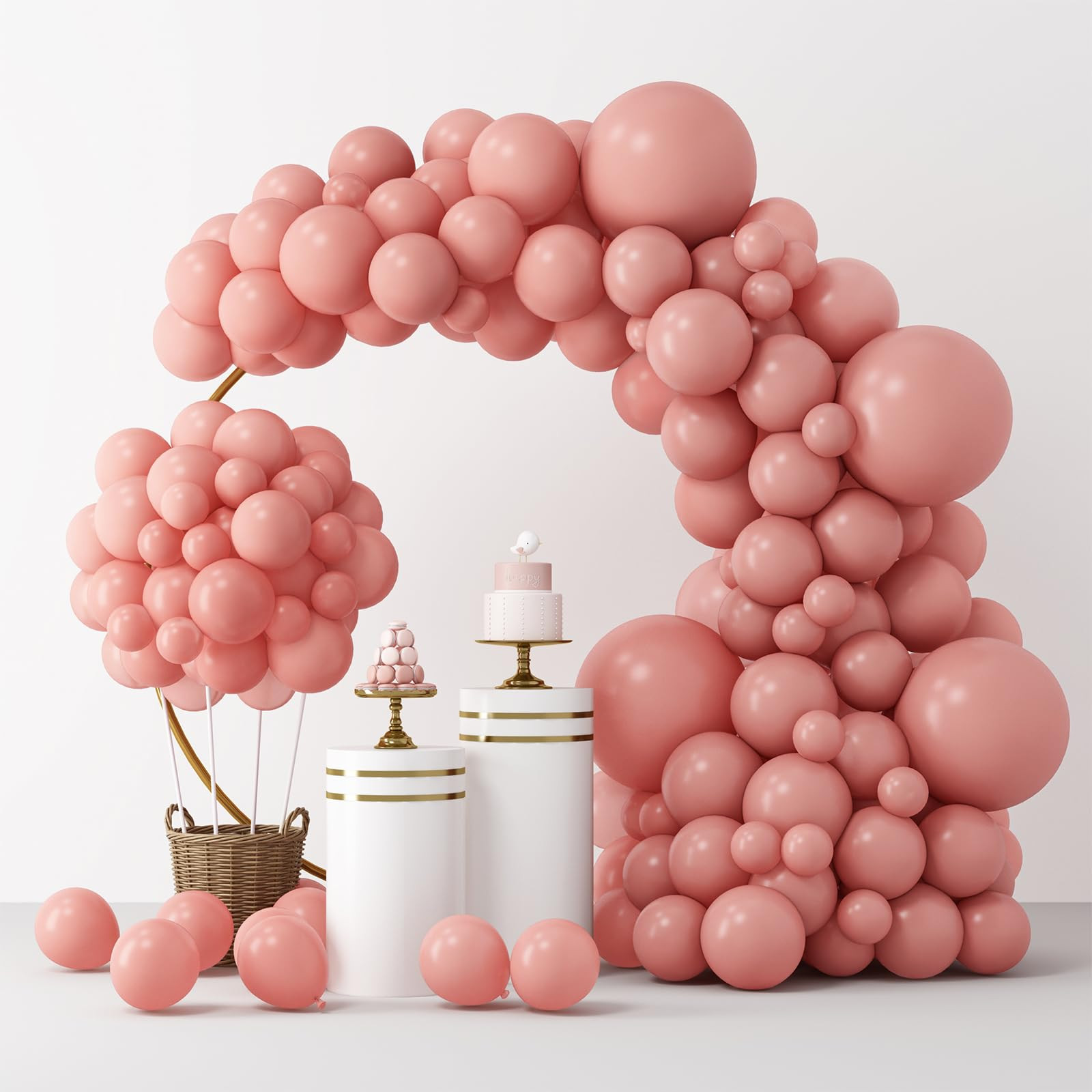 RUBFAC 129pcs Retro Pink Balloons Different Sizes 18 12 10 5 Inch, Latex Blush Balloon Garland Arch Kit for Valentine's Day Birthday Baby Shower Wedding Princess Boho Theme Party Decoration | Amazon (US)