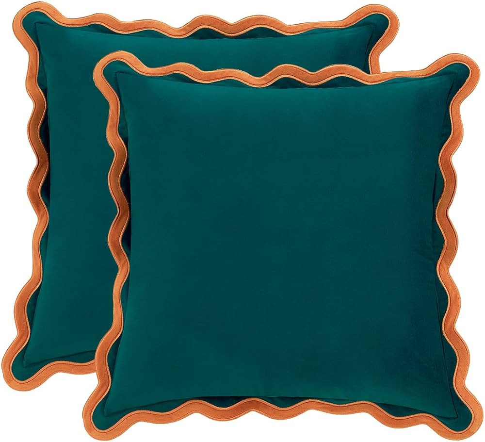 MONDAY MOOSE Decorative Throw Pillow Covers Cushion Cases, Set of 2 Soft Velvet Scalloped Wavy Ed... | Amazon (US)