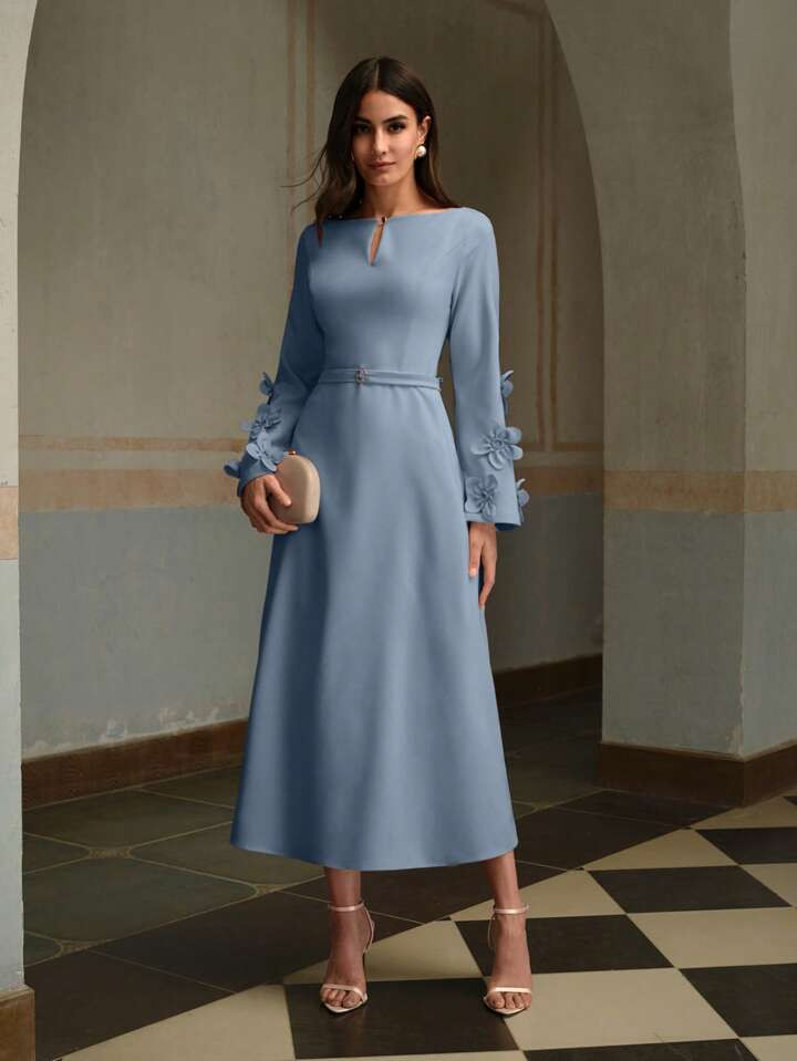 ZEYLAH Women 3D Floral Jacquard Weave Long Jumpsuit Dress | SHEIN