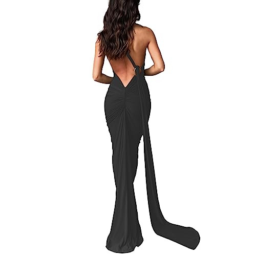 Women’s Backless Maxi Dress Sexy Open Back Sleeveless Going Out Elegant Party Cocktail Night Out Bodycon Maxi Dress (US, Alpha, Small, Regular, Regular, Black) | Amazon (US)
