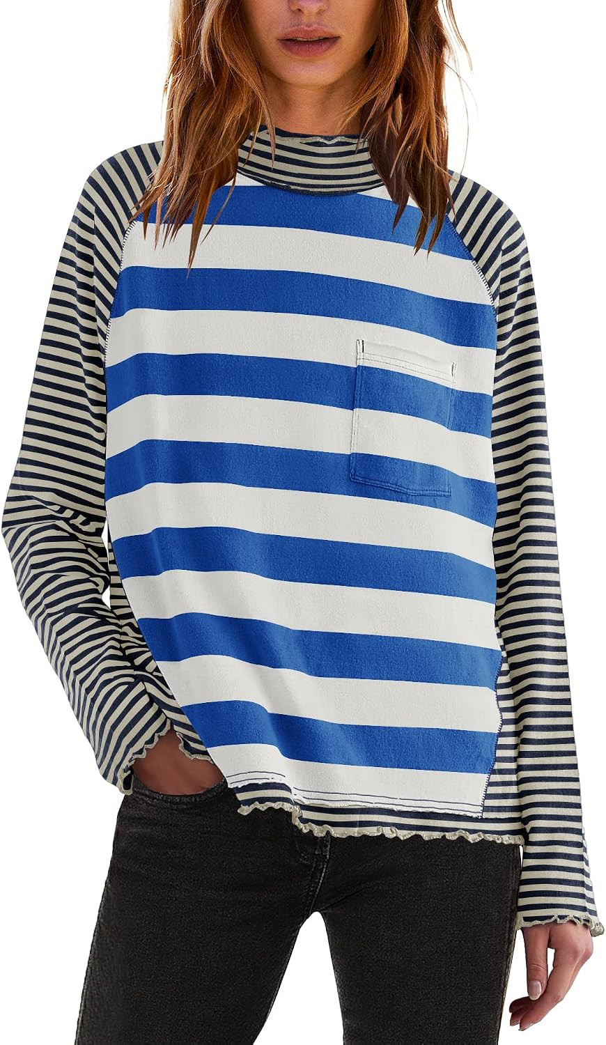 Panadila Womens Striped Turtleneck Raglan Long Sleeve Shirt | Amazon (US)