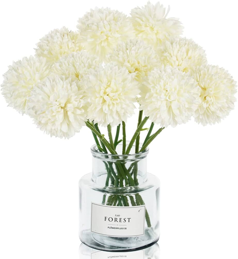 Tinsow 12 Pcs Artificial Flowers Faux Ball Chrysanthemum Bouquet Silk White Flowers Bridal Weddin... | Amazon (US)