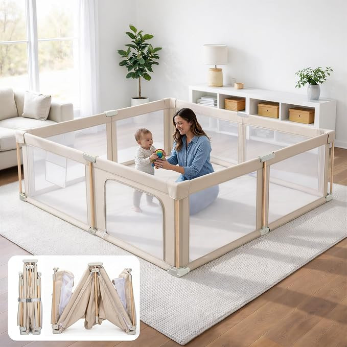 Foldable Baby Playpen with Mat, Foldable Baby Fence Play Yards for Babies and Toddlers, Play Pen ... | Amazon (US)