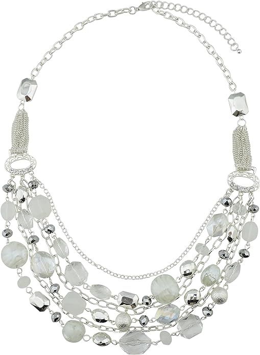Bocar Newest Multi Layer Chain Crystal Colored Glaze Statement Women Strand Necklace | Amazon (US)
