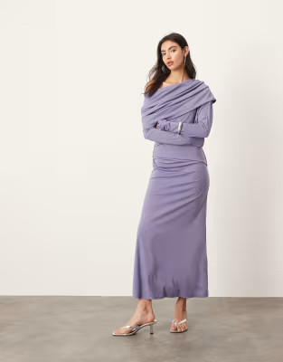 ASOS EDITION jersey long sleeve slouchy maxi dress with layering detail in blue | ASOS (Global)
