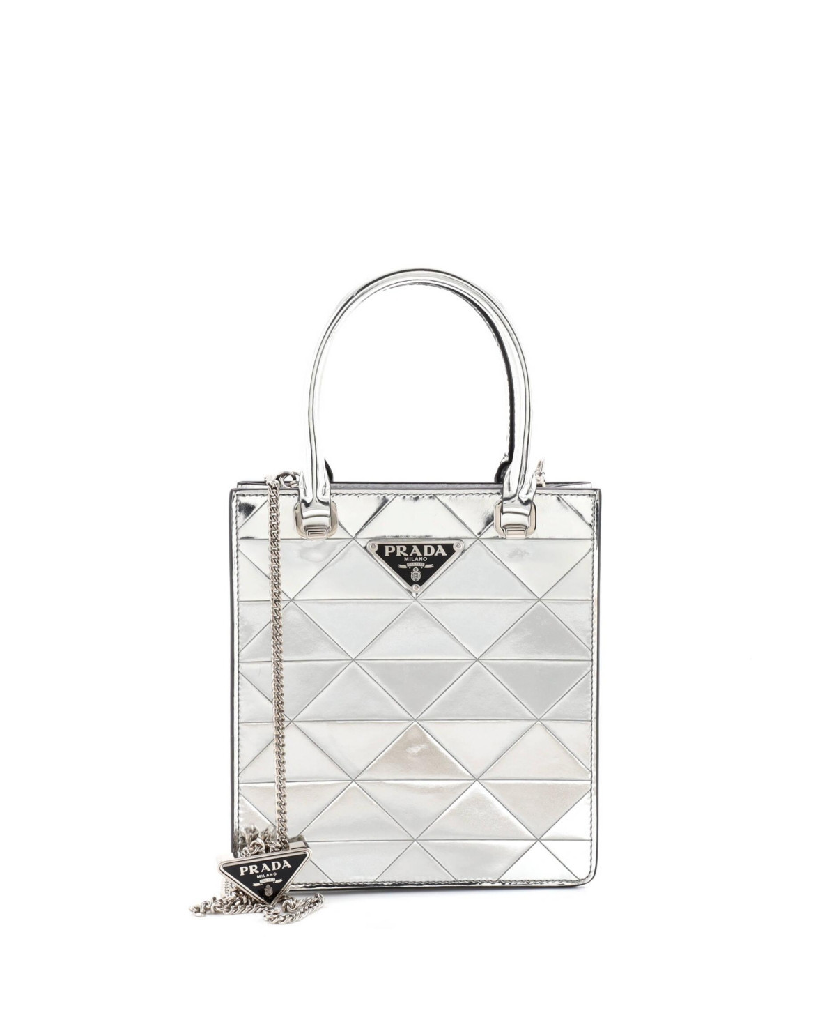 Pre-Owned Prada Mini Triangle Tote Spazzolato Leather - Silver | Macy's