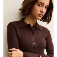 Women's Dark Brown Lightweight Button Up Polo Top New Look | New Look (UK)