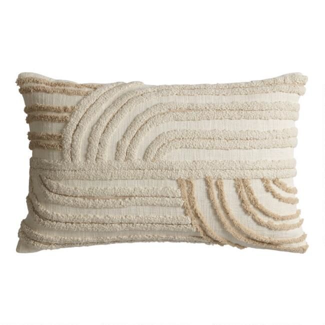 Ivory Tufted Curved Lines Lumbar Pillow | World Market