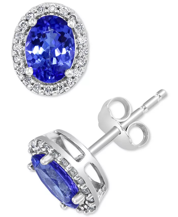 EFFY® Tanzanite (1-1/3 ct. t.w.) & Diamond (1/4 ct. t.w.) Oval Halo Stud Earrings in Sterling Si... | Macys (US)