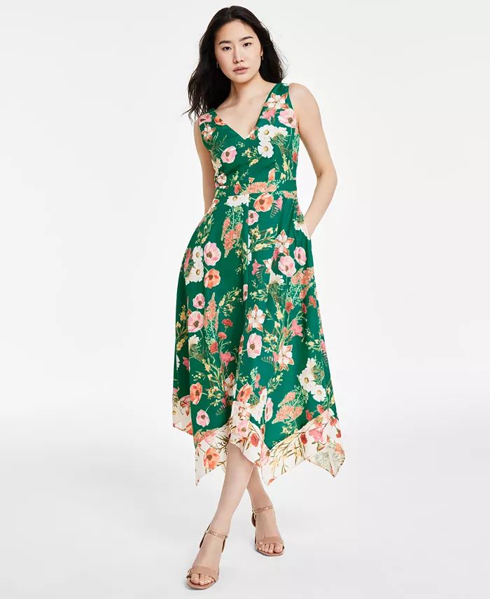 Vince Camuto Women's Floral-Print Handkerchief-Hem Midi Dress - Macy's | Macy's