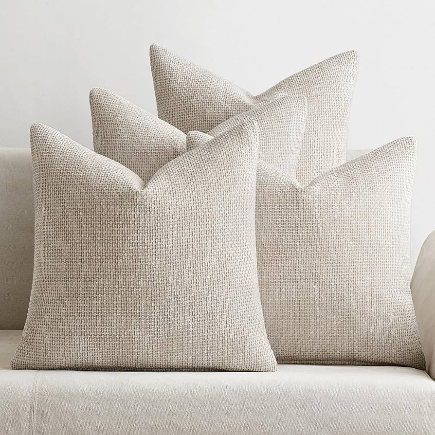 MIULEE Pack of 4 Couch Throw Pillow Covers 20x20 Inch Cream Soft Decorative Chenille Pillow Cover... | Amazon (US)