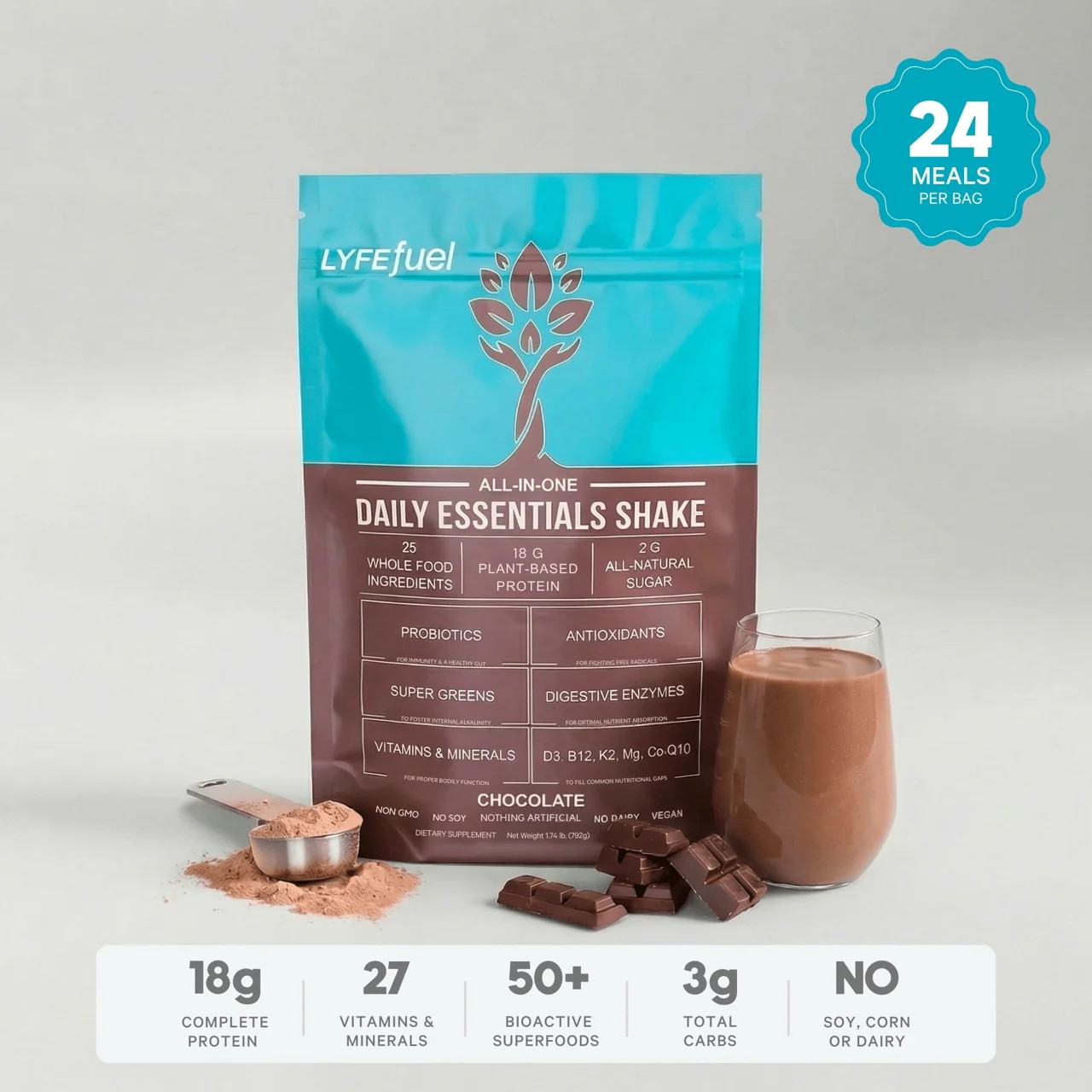 Essentials Meal Replacement \u2014 Vegan, 3g Net Carbs | LyfeFuel | LyfeFuel (US)