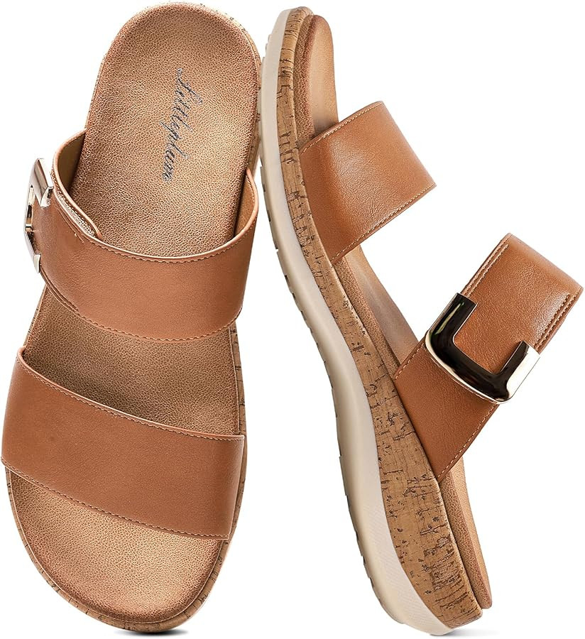 Littleplum Women Slides Sandals Arch Support Open Toe Slip on Sandals Soft Cushion Slippers Comfy... | Amazon (US)