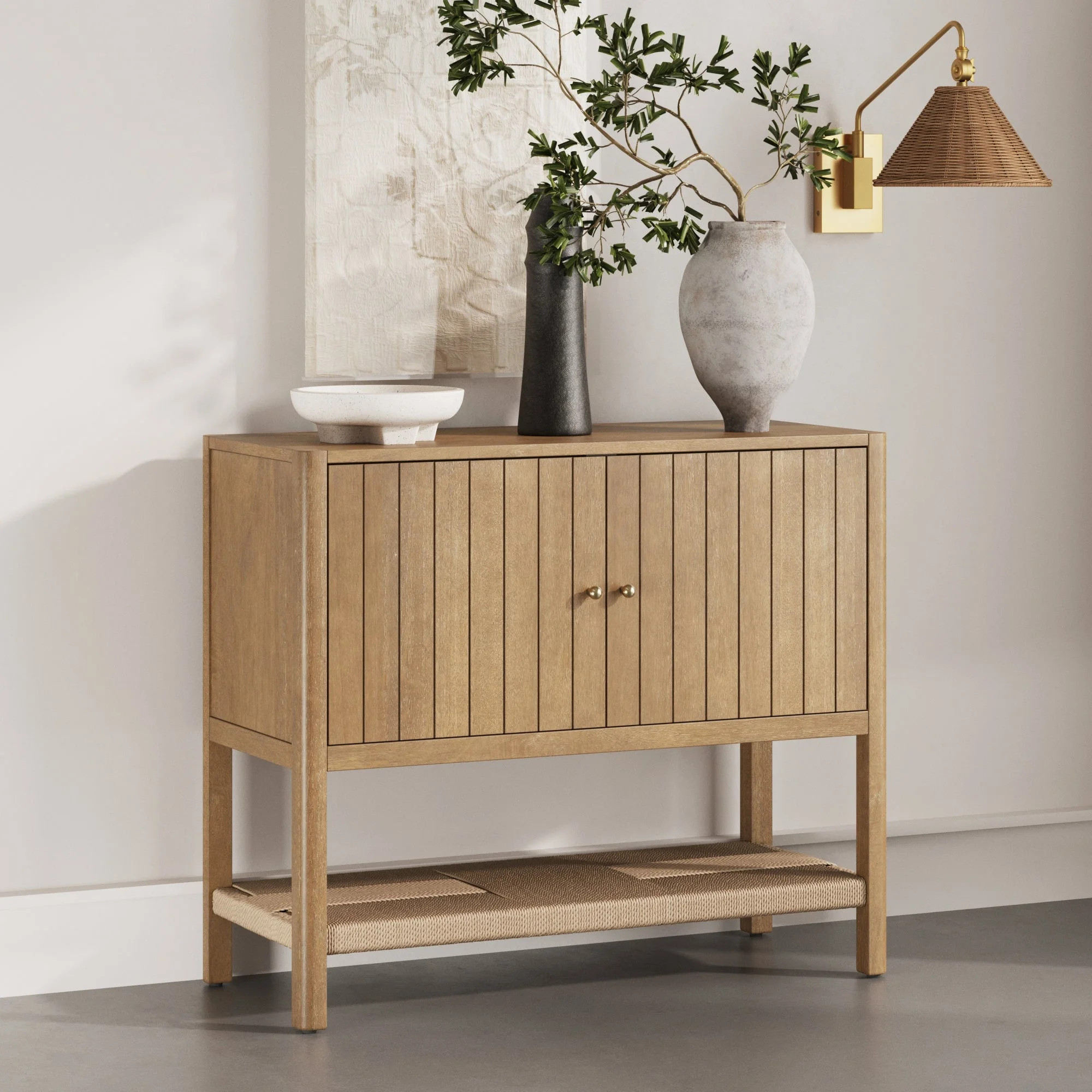 Nathan James Meads Mid Century Modern Cabinet with Doors, Solid Wood Kitchen Cabinet with Adjusta... | Walmart (US)