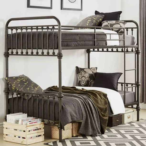 Weston Home Nottingham Twin Over Twin Metal Bunk Bed with Ladder - Walmart.com | Walmart (US)