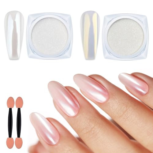 Artdone 2 Jars Chrome Nail Powder White and Gold Pearl,Iridescent Aurora Powder Metallic Mirror Effect Pigment Pearlescent Mermaid Pearl Glitter Dust Kit (White and Gold) | Amazon (US)