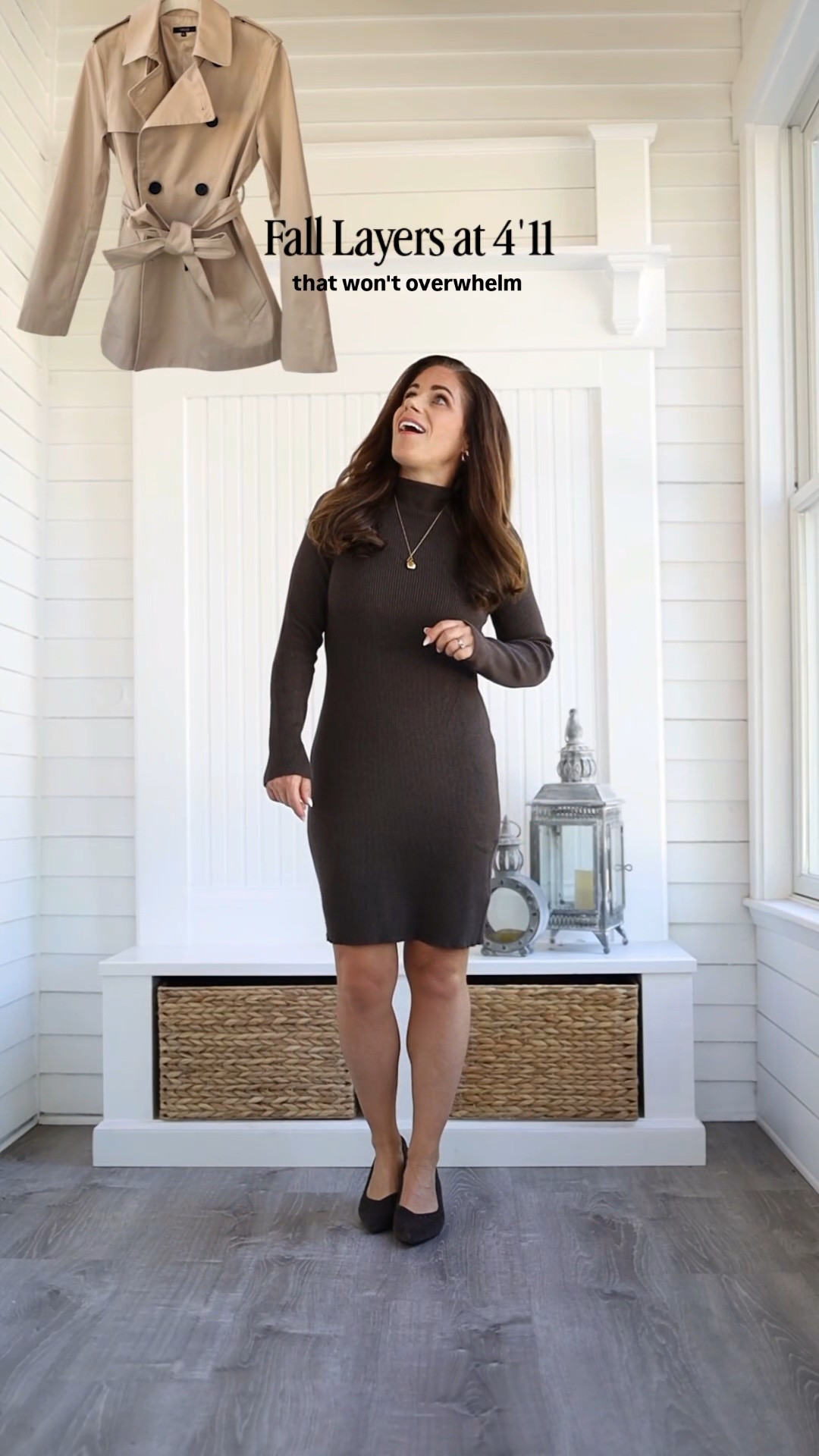 At 4’11”, I don’t need fewer layers. I need layers with better proportions. 🍂👇

One of the biggest misconceptions about petite dressing is that we have to avoid longer coats, wide-leg denim or anything with volume. I disagree. I pay much more attention to where things end and how the proportions work together.

A few fit notes from this try-on:

✨ The cotton-cashmere mini dress hits beautifully on my 4’11” frame without needing a petite size.

✨ The Bella wide-leg jeans come in a 24” short inseam 🙌

✨ Both coats from @Quince have shorter silhouettes that give me the fall layering look I want without feeling like I’m drowning in fabric.

One petite caveat: the coats are NOT technically petite, so the sleeves are long on me. I simply turn them under — because there’s no cuff detailing, it’s an incredibly easy adjustment.

And that’s exactly why I’m always saying: don’t shop by the label alone. Shop the proportions.

Which would you wear first — the trench or the wool coat?

#petitestyle #petitefashion #ltk #quincepartner

#LTKPetite #LTKOver40 #LTKSeasonal