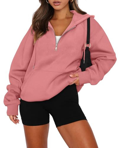 onlypuff Pink Cotton Hoodie Girls Plus Size Half Zipper Sweatshirt with Kangaroo Pocket 3XL | Amazon (US)