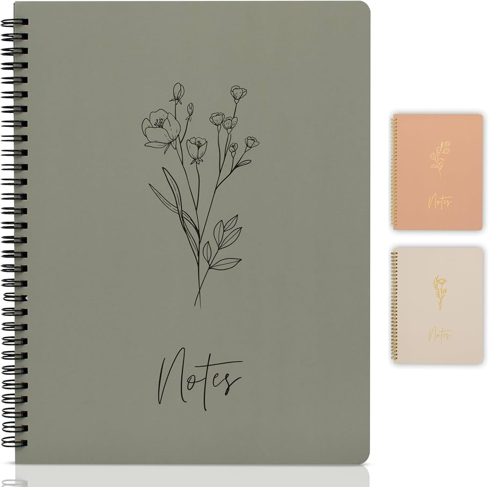 Aesthetic Spiral Notebook Journal For Women - Cute Dark Green 10.5" x 8.5" College Ruled Notebook... | Amazon (US)