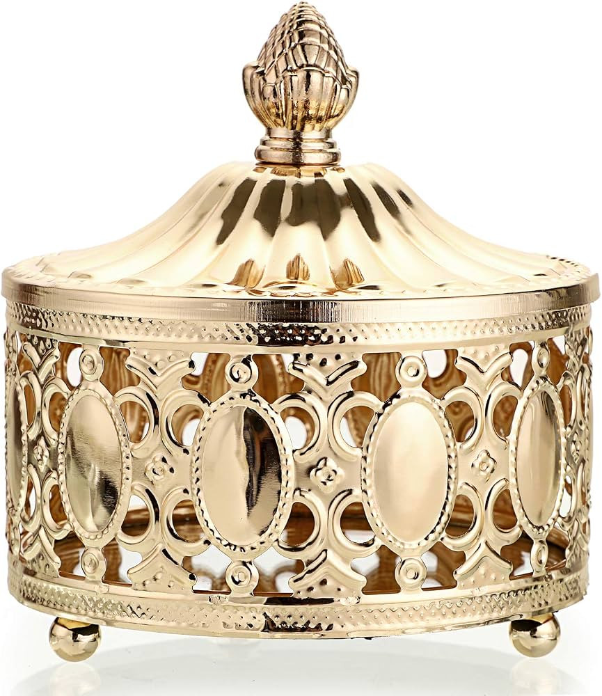 Hipiwe hollow out Metal Jewelry Box with Lid - Gold Mirrored Jewelry Trinket Organizer Ring Earri... | Amazon (US)