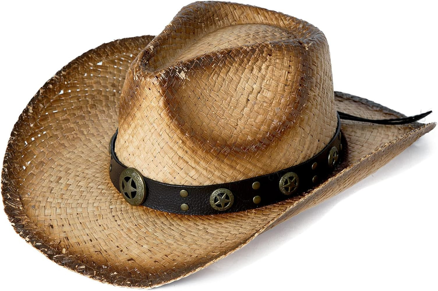 Comhats Western Style Round Cowboy Straw Hat Ladies Fedora Chin Cord Vegan Leather Band Shapeable... | Amazon (US)