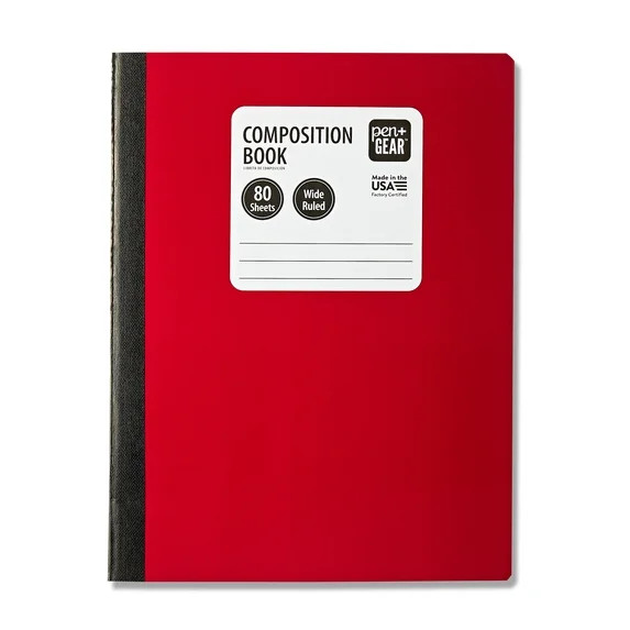 Pen+Gear Wide Ruled Composition Notebooks, 9.75 Inch x 7.5 Inch, Red, 80 Sheets | Walmart (US)