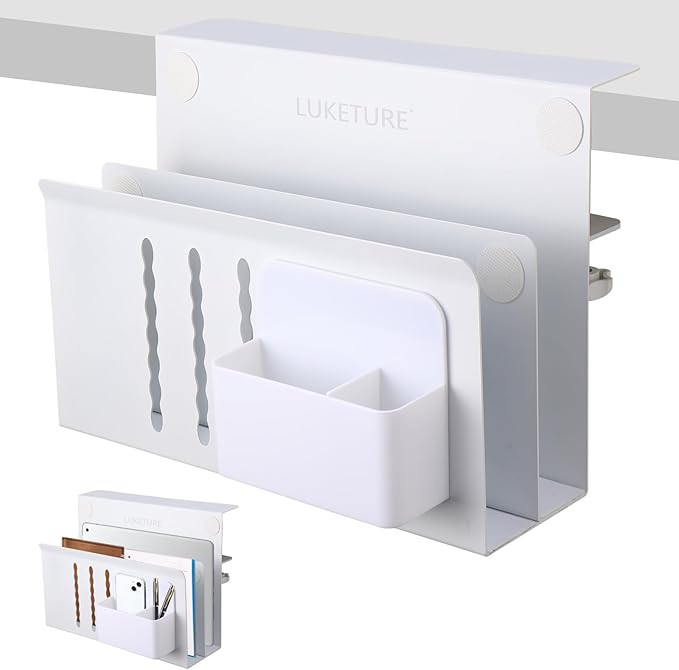 LUKETURE Desk Side Storage, 2 Tier Under Desk Laptop Mount with Pen Slot | Sturdy Steel Double Ti... | Amazon (US)