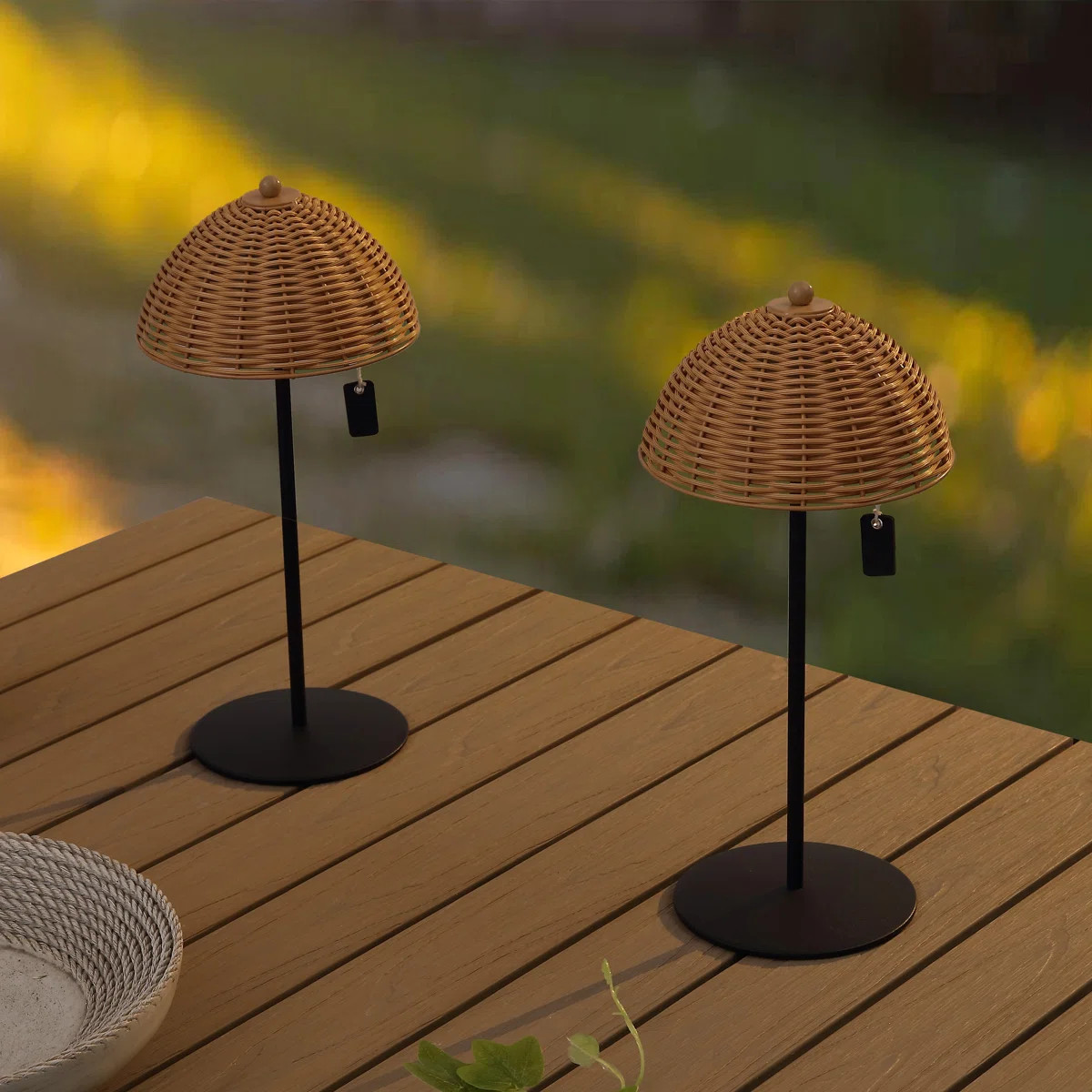 Tilly 12.75" Modern Coastal Indoor/Outdoor Wicker Shade Rechargeable/Cordless Dimmable Integrated... | Wayfair North America