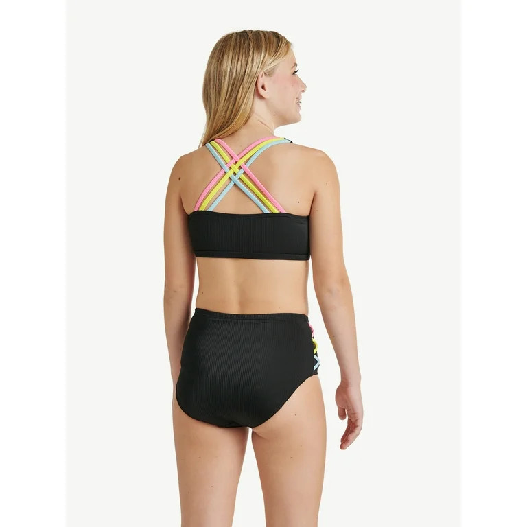 Justice Girls 2-Piece Sport Bikini with Multi Strap and Lace Up Detail Swimsuit, Sizes 5-18 | Walmart (US)