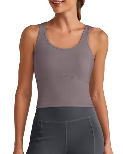G4Free Built in Bra Yoga Tops Woman U Neck Tanks Activewear Skin Friendly Sleeveless Tops Runing Athletic Top Removable Pads (Taupe,XL) | Amazon (US)