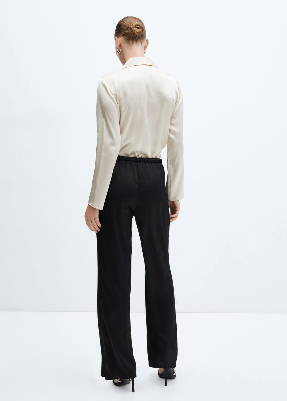Satin-finish elastic waist pants -  Women | Mango USA | MANGO (US)