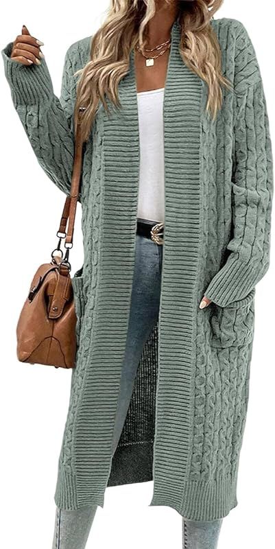 Onedreamer Womens Long Cardigan Cable Knit Open Front Long Sleeve Sweater Coats with Pockets | Amazon (US)