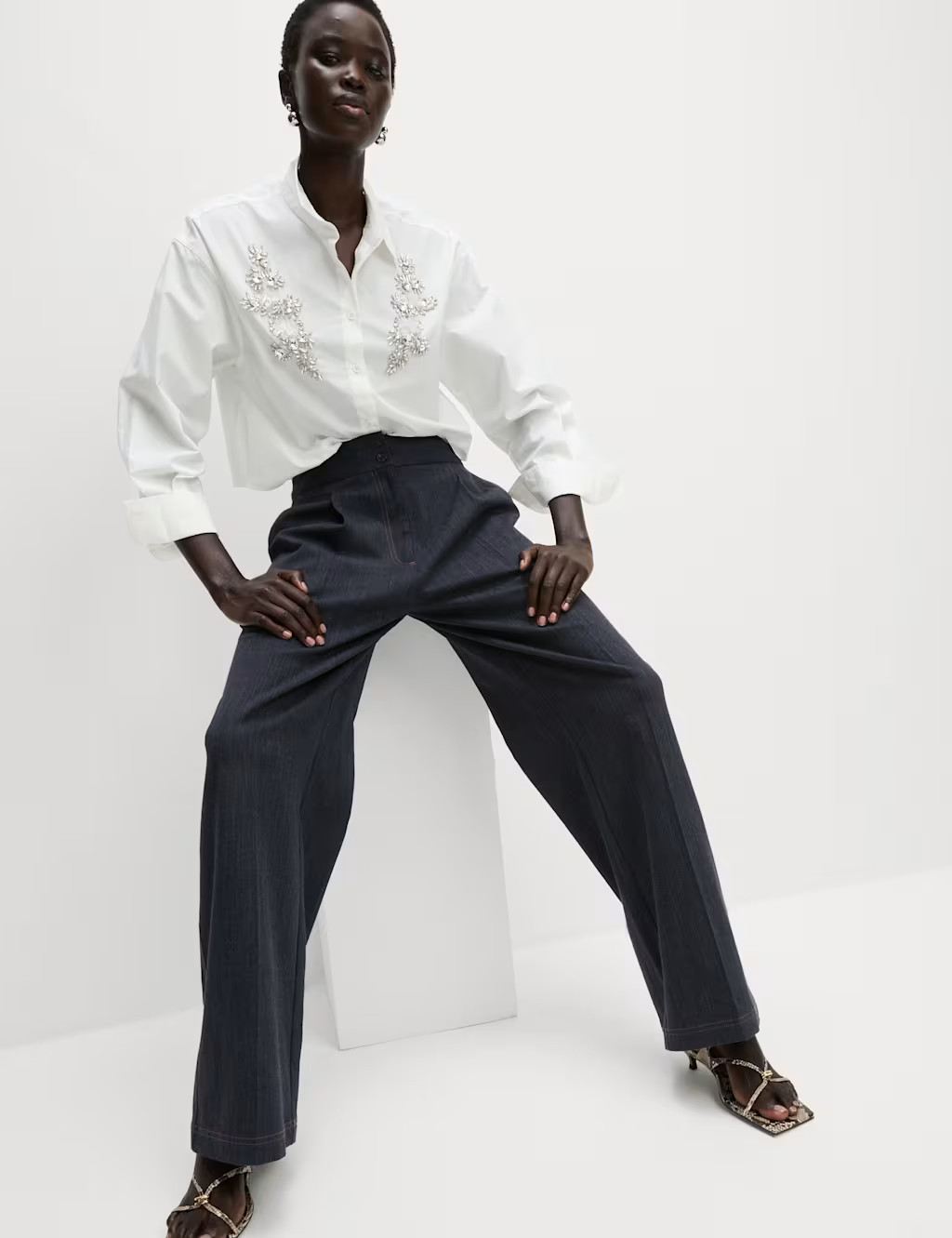 Cotton Blend Denim Look Wide Leg Trouser | Marks & Spencer (UK)