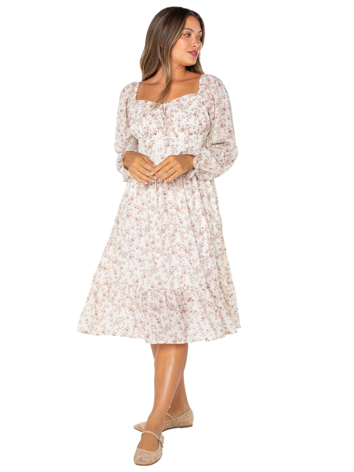 Celebrity Pink Women's and Women's Plus Long Sleeve Midi Dress, Sizes XS-4X | Walmart (US)