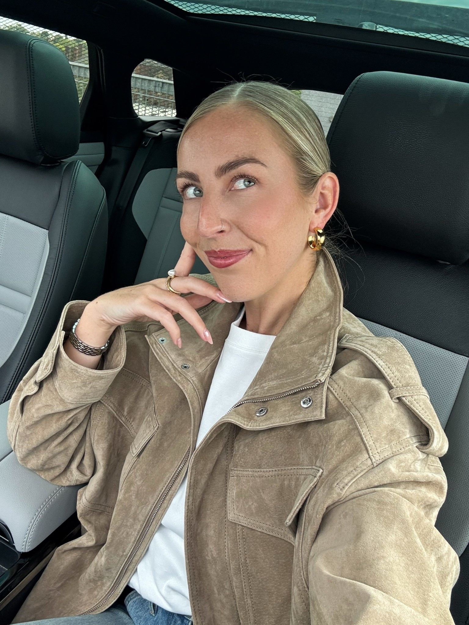 Can’t get enough of this Zara suede jacket 🫶🏻 I sized down to an XS 

White T-shirt, gold hoop earrings, suede bomber jacket 

#LTKautumn #LTKuk #LTKstyletip