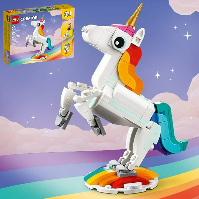 LEGO Creator 3 in 1 Magical Unicorn Toy to Seahorse to Peacock, Rainbow Animal Figures, Unicorn G... | Walmart (US)