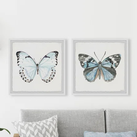 Lovely Butterflies Framed On Paper 2 Pieces Painting | Wayfair North America