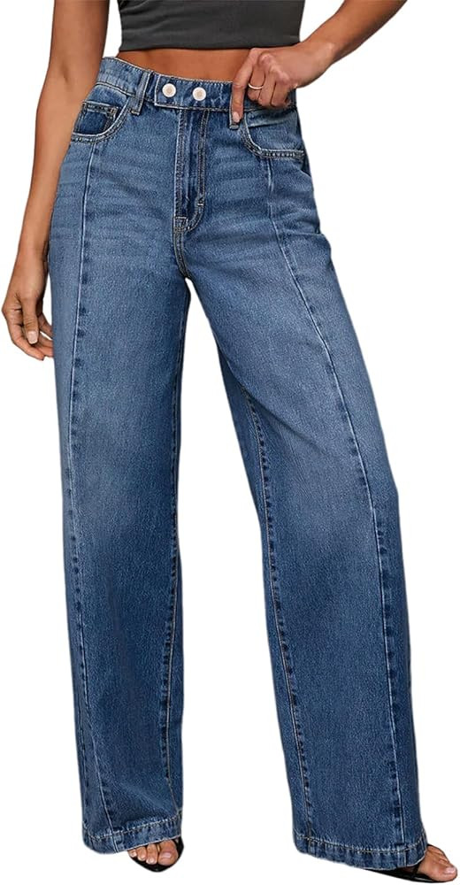 Sidefeel Women's Wide Leg Jeans High Waisted Stretchy Baggy Front Seam Denim Pants | Amazon (US)
