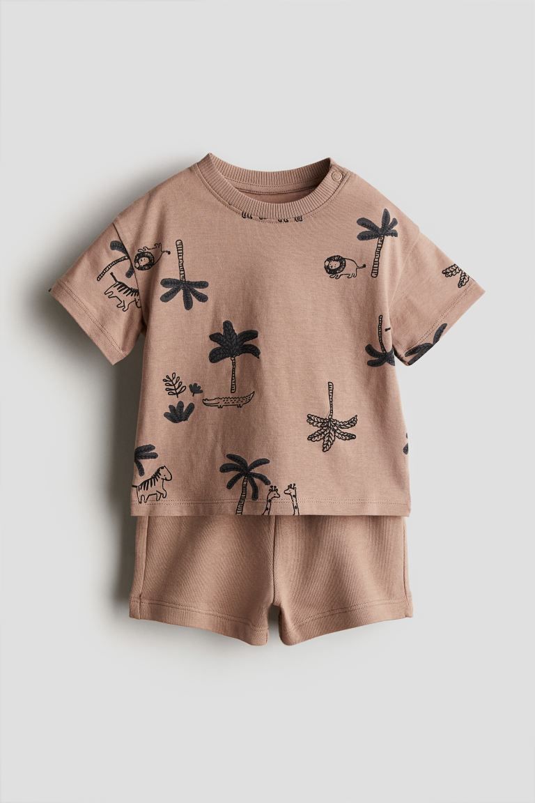 2-piece top and shorts set - Brown - Kids | H&M GB | H&M (UK, MY, IN, SG, PH, TW, HK)