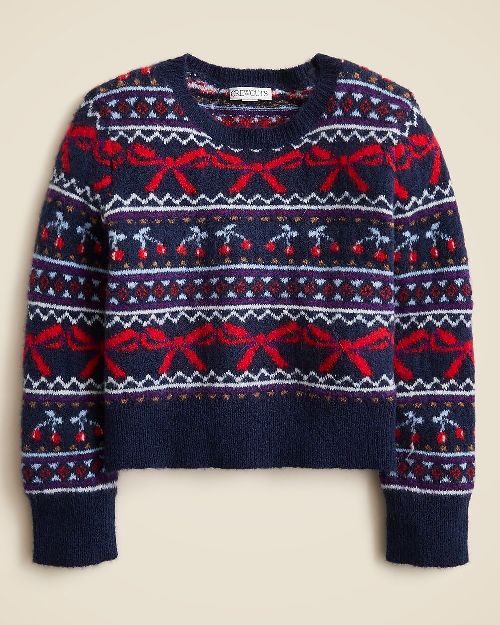 Girls' cropped bow Fair Isle sweater in supersoft yarn | J. Crew US